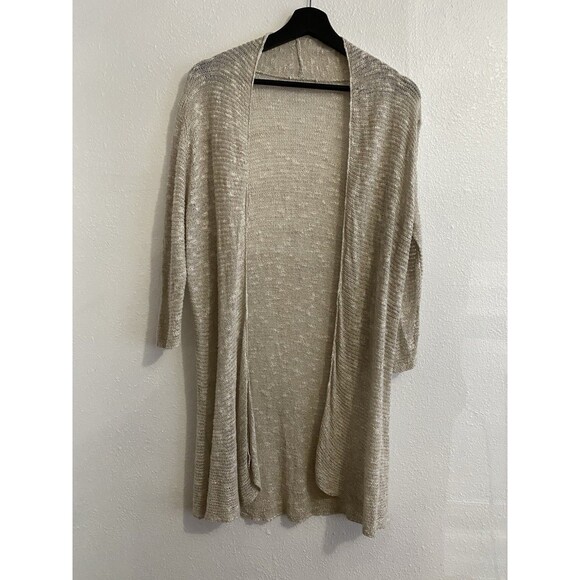 Eileen Fisher Sweaters - Eileen Fisher L Crochet Long Open Front Cardigan Boho Bohemian Minimalist D25